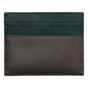 Prada Saffiano Dark Green Gray Leather Small Card Holder